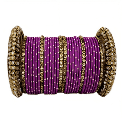 "Radiant Oxidized Gold Metal Kada and Brass Stone Bangles Sets For Women