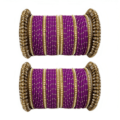 Set of 2 Golden Oxidised Kada with Matte Texture Dot Metal Bangles Set