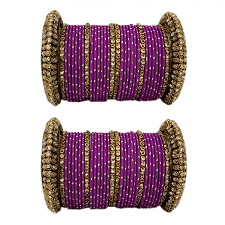 Golden Delight: Oxidized Metal Kada and Brass Stone Bangle Set of 2