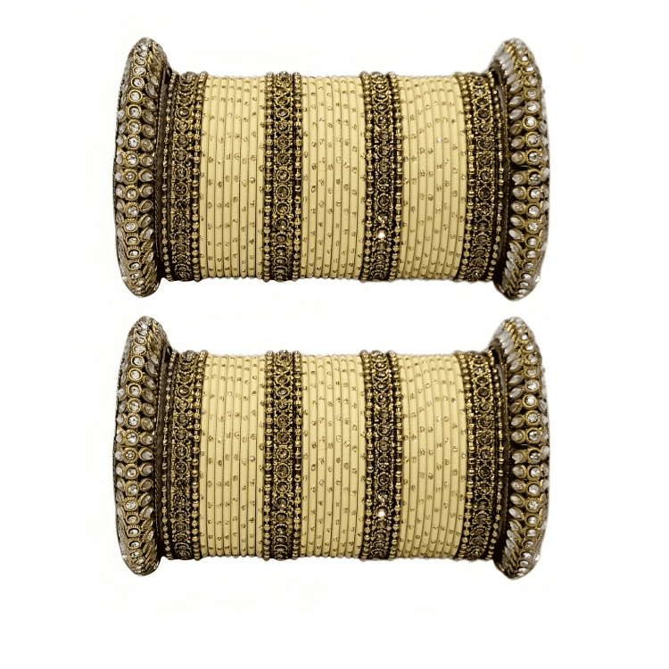 Oxidized Kada with Golden Dot Metal Bangles set of Women and Girls (Set of 2)