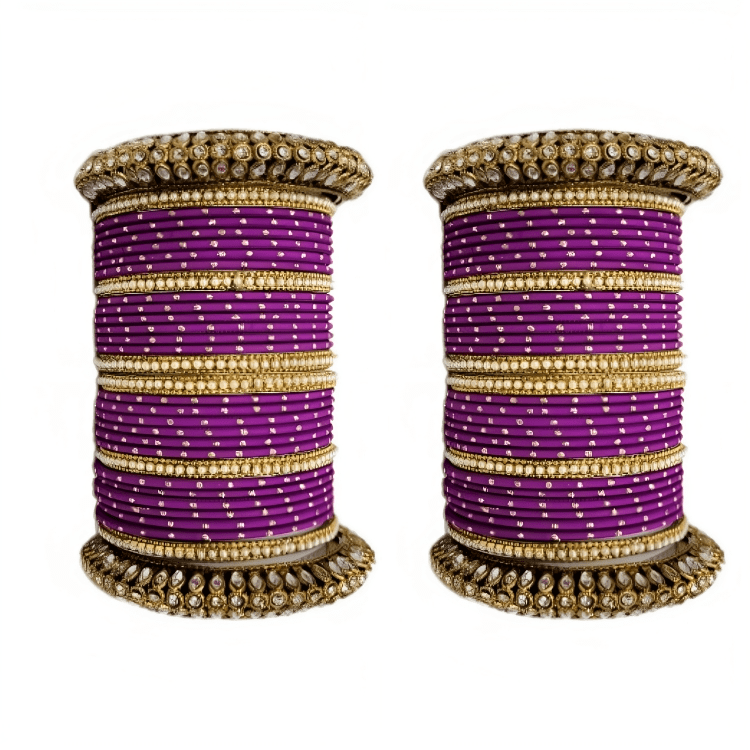 Set of 2 Golden Oxidised Kada with Matte Texture Dot Metal Bangles Set