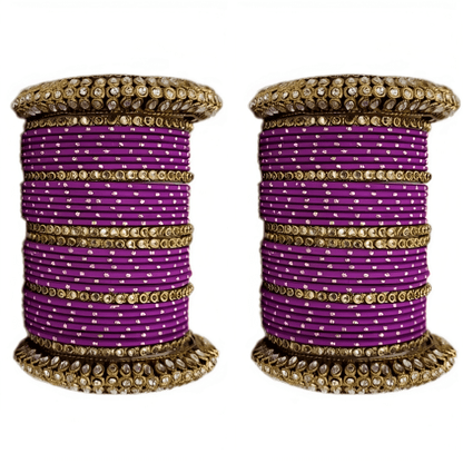 Golden Delight: Oxidized Metal Kada and Brass Stone Bangle Set of 2