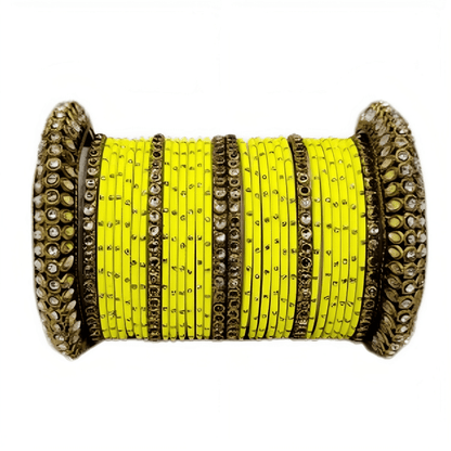 "Radiant Oxidized Gold Metal Kada and Brass Stone Bangles Sets For Women