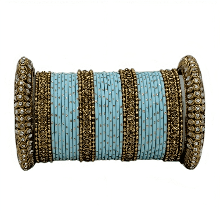 Radiant Bright Texture Bangles with Golden Oxidized Kada Set