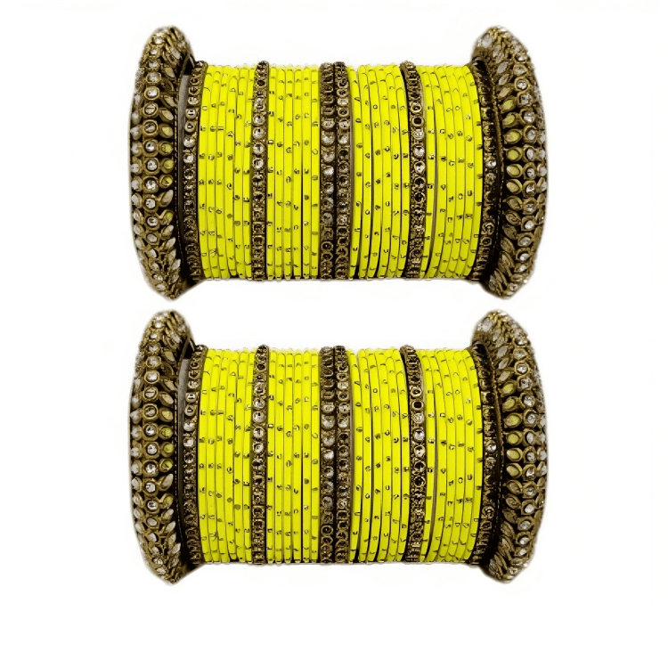 Golden Delight: Oxidized Metal Kada and Brass Stone Bangle Set of 2