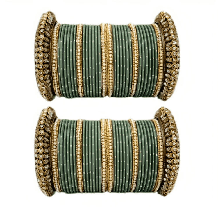 Set of 2 Golden Oxidised Kada with Matte Texture Dot Metal Bangles Set