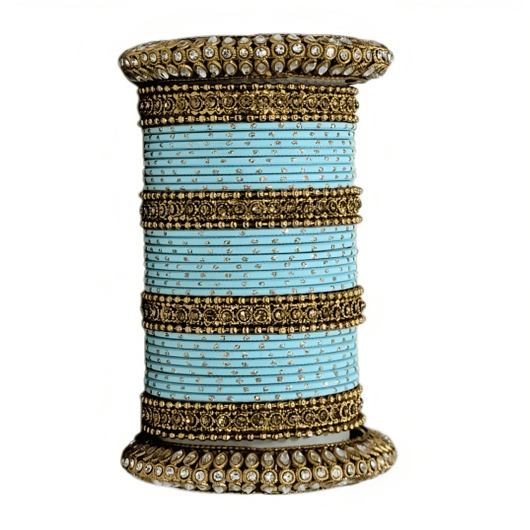 Radiant Bright Texture Bangles with Golden Oxidized Kada Set