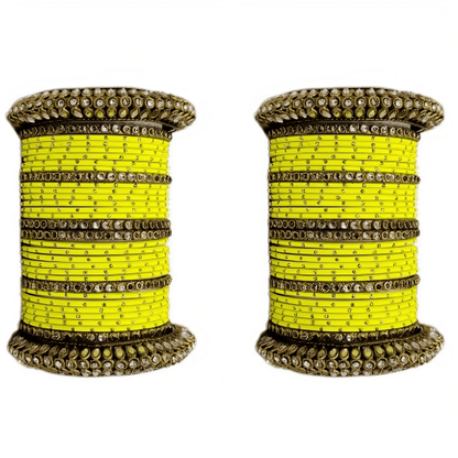 Golden Delight: Oxidized Metal Kada and Brass Stone Bangle Set of 2