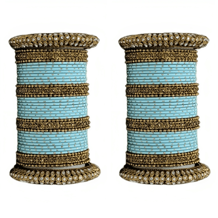 Oxidized Kada with Golden Dot Metal Bangles set of Women and Girls (Set of 2)