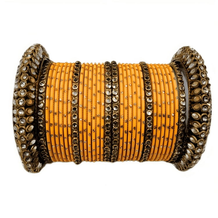 "Radiant Oxidized Gold Metal Kada and Brass Stone Bangles Sets For Women