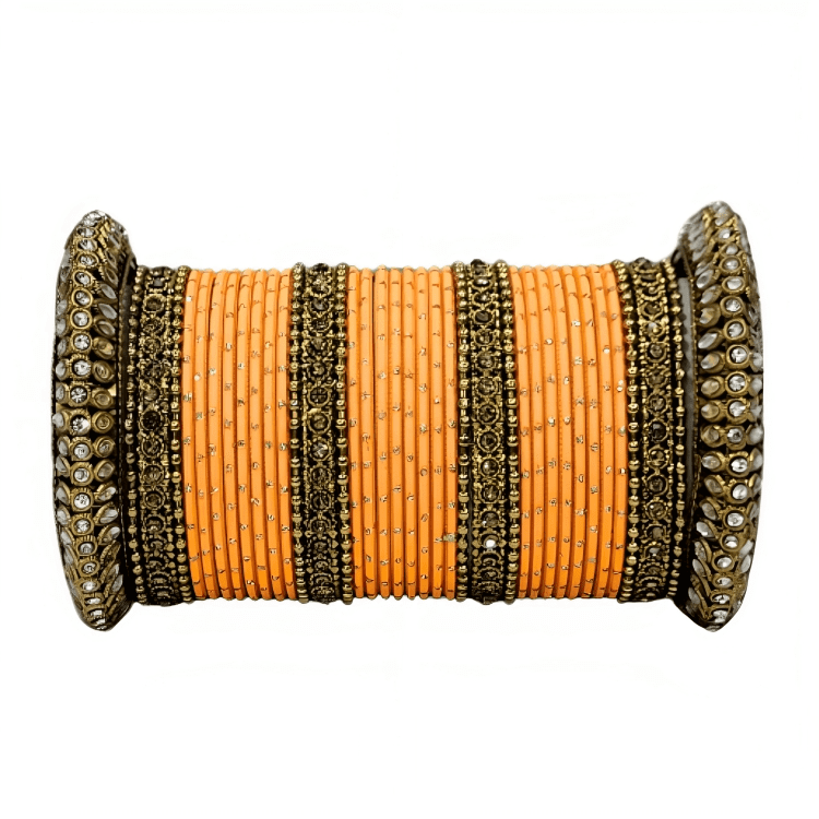 Radiant Bright Texture Bangles with Golden Oxidized Kada Set