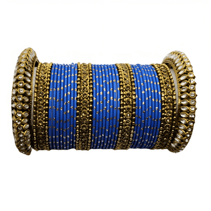 Radiant Golden Oxidized Kada with Matte Texture Golden Dot Metal Bangles Set