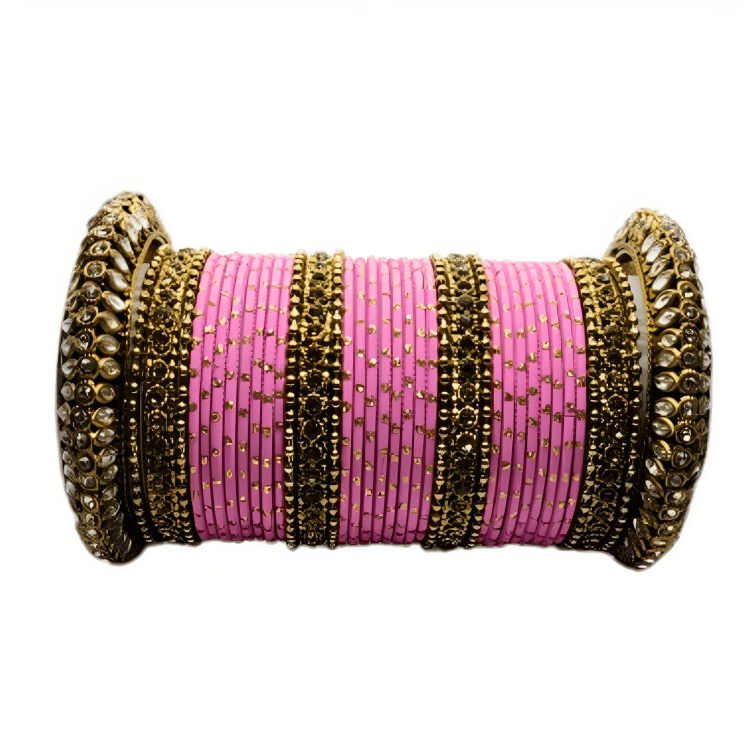 Radiant Golden Oxidized Kada with Matte Texture Golden Dot Metal Bangles Set