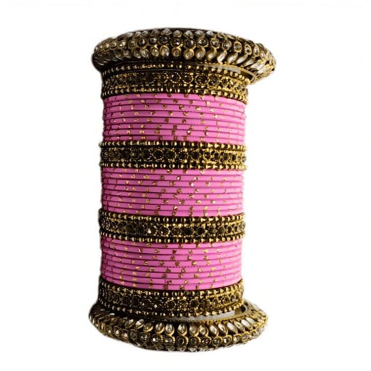 Radiant Golden Oxidized Kada with Matte Texture Golden Dot Metal Bangles Set