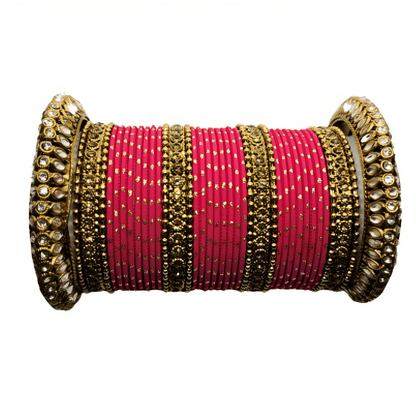 Radiant Golden Oxidized Kada with Matte Texture Golden Dot Metal Bangles Set