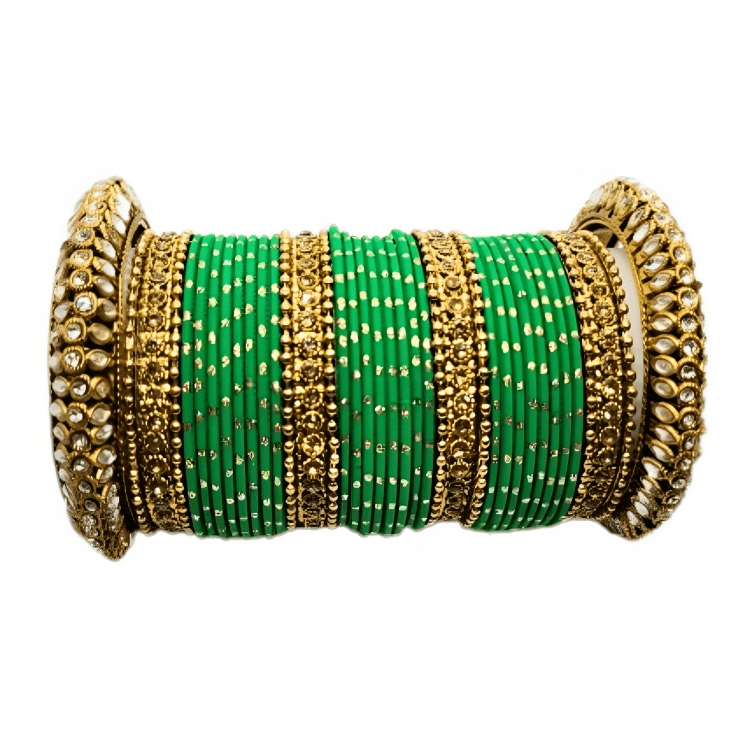 Radiant Golden Oxidized Kada with Matte Texture Golden Dot Metal Bangles Set