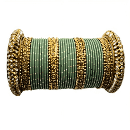 Radiant Golden Oxidized Kada with Matte Texture Golden Dot Metal Bangles Set