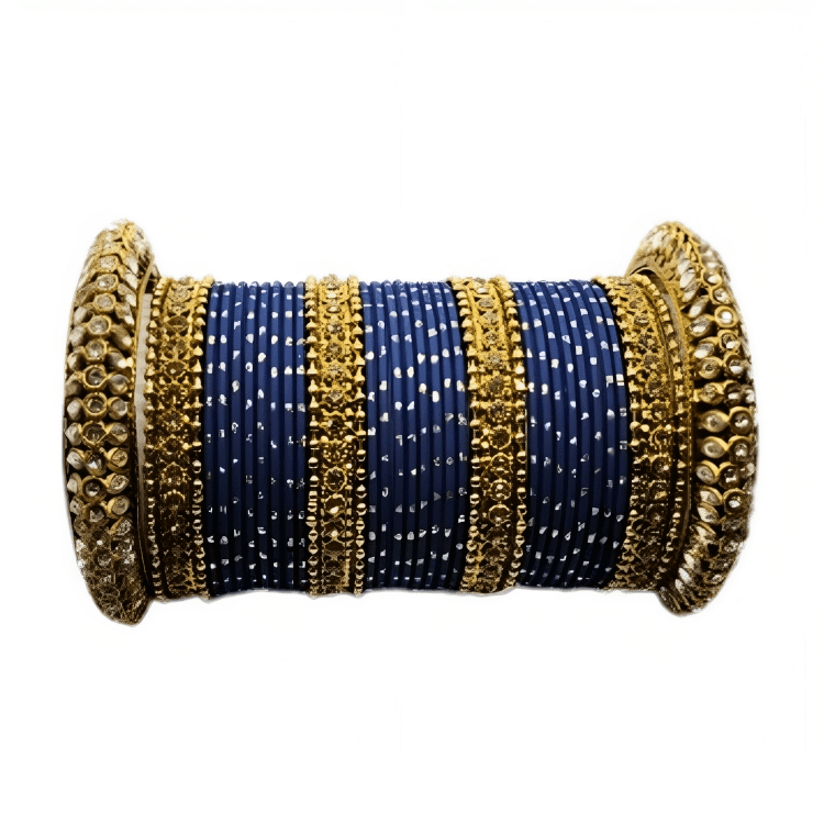 Radiant Golden Oxidized Kada with Matte Texture Golden Dot Metal Bangles Set