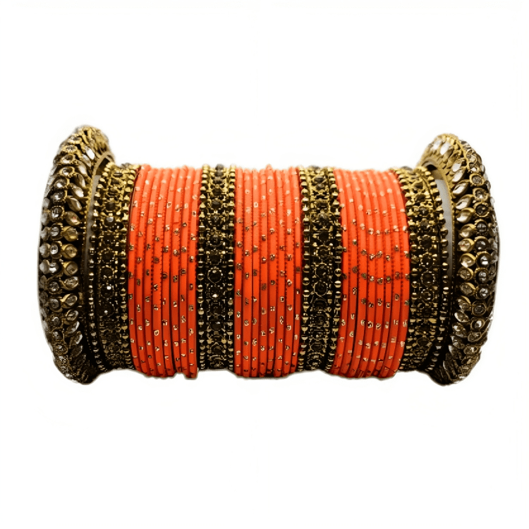 Radiant Golden Oxidized Kada with Matte Texture Golden Dot Metal Bangles Set