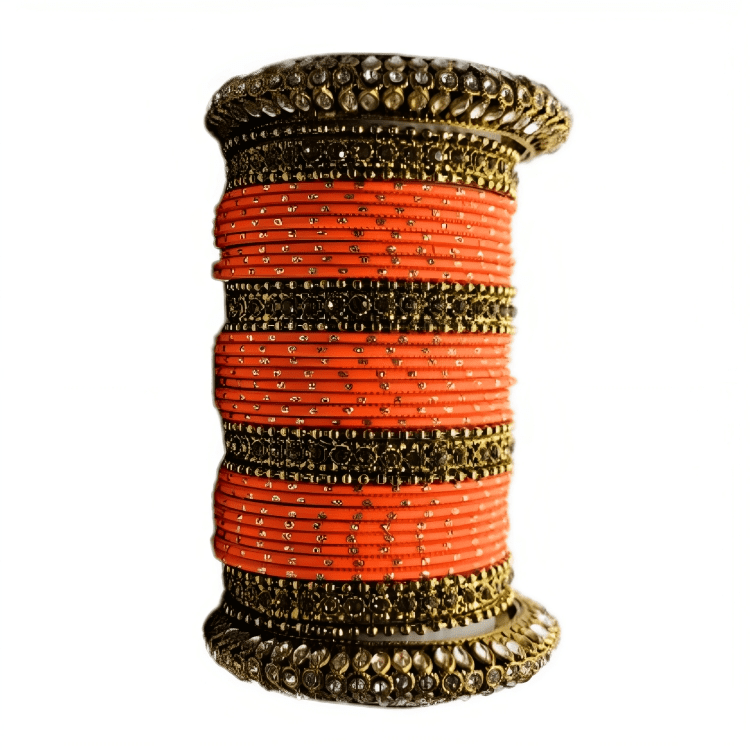 Radiant Golden Oxidized Kada with Matte Texture Golden Dot Metal Bangles Set