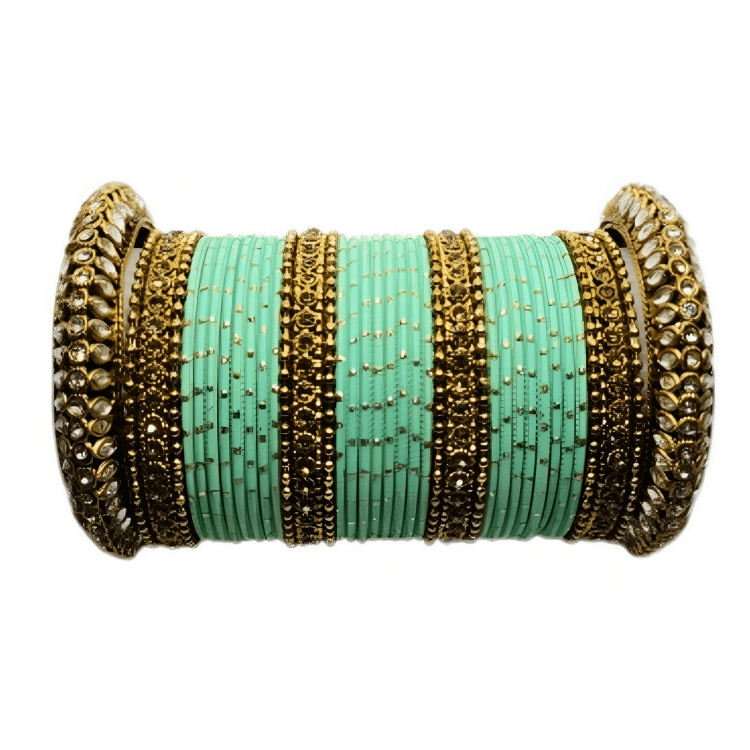 Radiant Golden Oxidized Kada with Matte Texture Golden Dot Metal Bangles Set