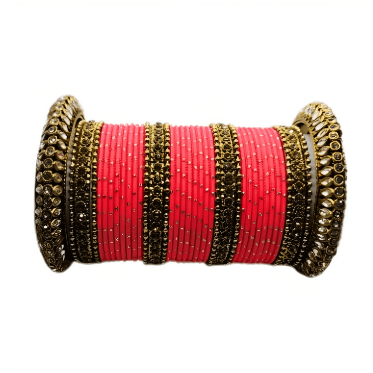 Radiant Golden Oxidized Kada with Matte Texture Golden Dot Metal Bangles Set