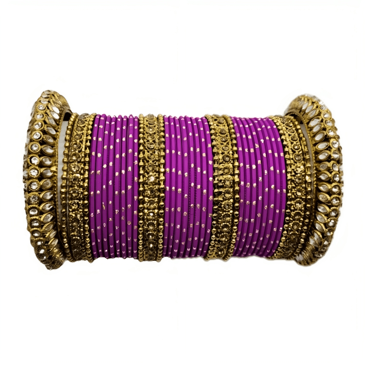 Radiant Golden Oxidized Kada with Matte Texture Golden Dot Metal Bangles Set