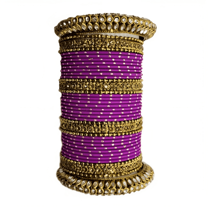 Radiant Golden Oxidized Kada with Matte Texture Golden Dot Metal Bangles Set