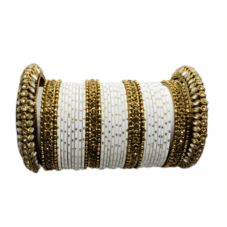 Radiant Golden Oxidized Kada with Matte Texture Golden Dot Metal Bangles Set