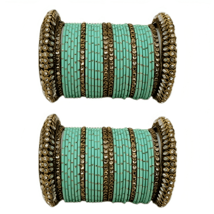 Golden Delight: Oxidized Metal Kada and Brass Stone Bangle Set of 2