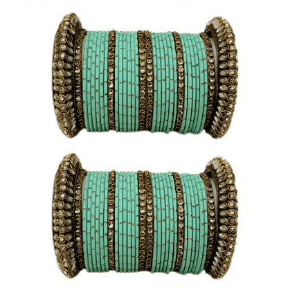 Golden Delight: Oxidized Metal Kada and Brass Stone Bangle Set of 2