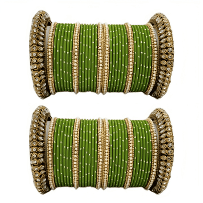 Set of 2 Golden Oxidised Kada with Matte Texture Dot Metal Bangles Set