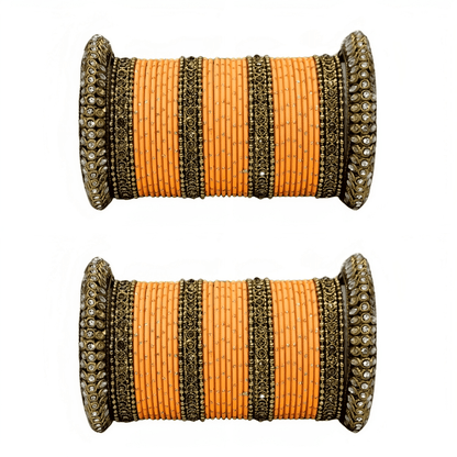 Oxidized Kada with Golden Dot Metal Bangles set of Women and Girls (Set of 2)