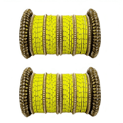 Set of 2 Golden Oxidised Kada with Matte Texture Dot Metal Bangles Set