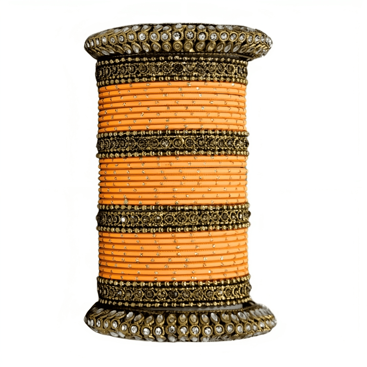 Radiant Bright Texture Bangles with Golden Oxidized Kada Set