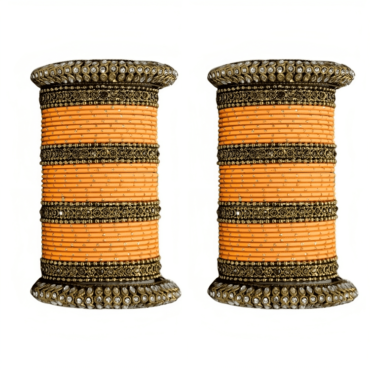 Oxidized Kada with Golden Dot Metal Bangles set of Women and Girls (Set of 2)