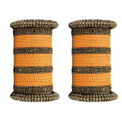 Oxidized Kada with Golden Dot Metal Bangles set of Women and Girls (Set of 2)