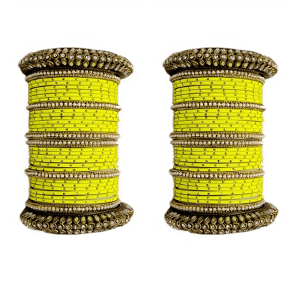 Set of 2 Golden Oxidised Kada with Matte Texture Dot Metal Bangles Set