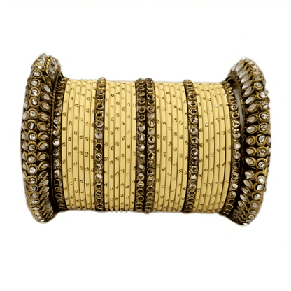 "Radiant Oxidized Gold Metal Kada and Brass Stone Bangles Sets For Women