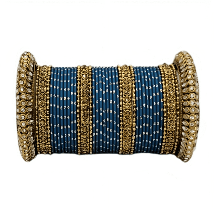 Radiant Bright Texture Bangles with Golden Oxidized Kada Set