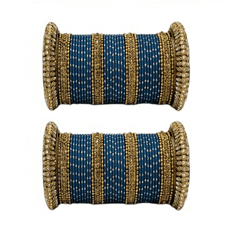 Oxidized Kada with Golden Dot Metal Bangles set of Women and Girls (Set of 2)