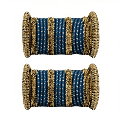 Oxidized Kada with Golden Dot Metal Bangles set of Women and Girls (Set of 2)