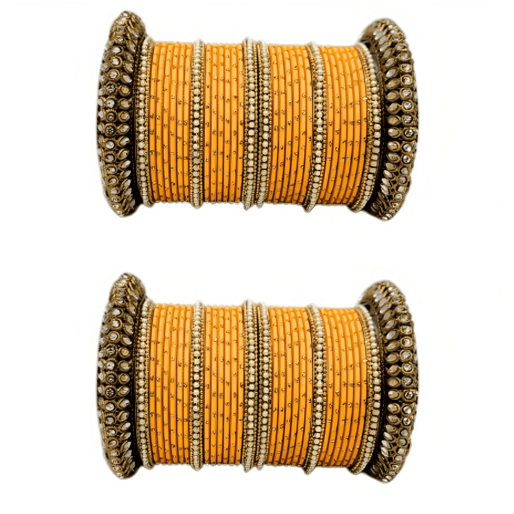 Set of 2 Golden Oxidised Kada with Matte Texture Dot Metal Bangles Set