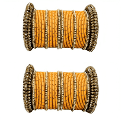 Set of 2 Golden Oxidised Kada with Matte Texture Dot Metal Bangles Set