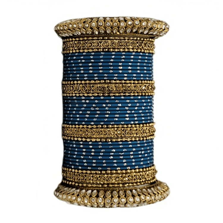 Radiant Bright Texture Bangles with Golden Oxidized Kada Set