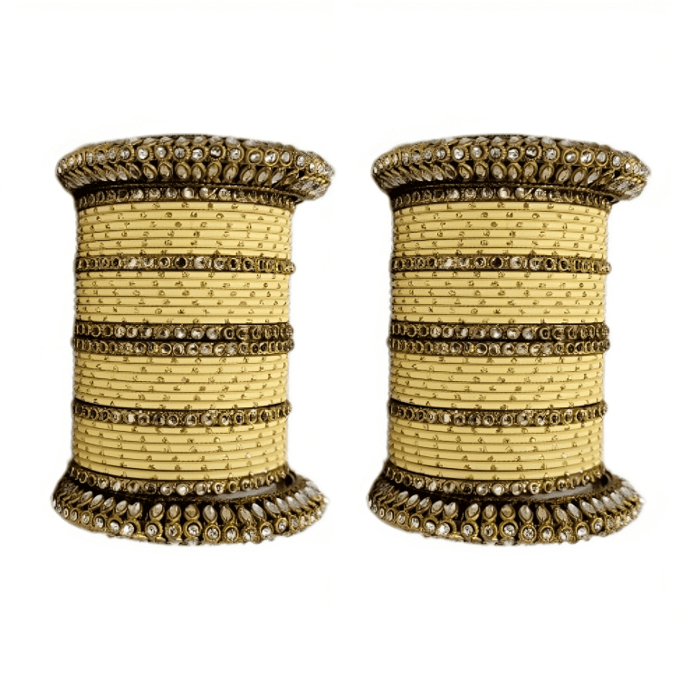 Golden Delight: Oxidized Metal Kada and Brass Stone Bangle Set of 2