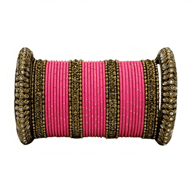 Radiant Bright Texture Bangles with Golden Oxidized Kada Set