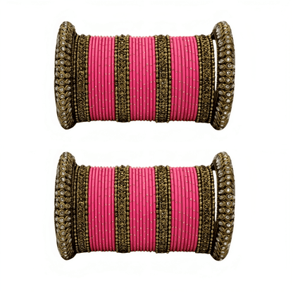 Oxidized Kada with Golden Dot Metal Bangles set of Women and Girls (Set of 2)