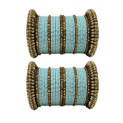 Golden Delight: Oxidized Metal Kada and Brass Stone Bangle Set of 2