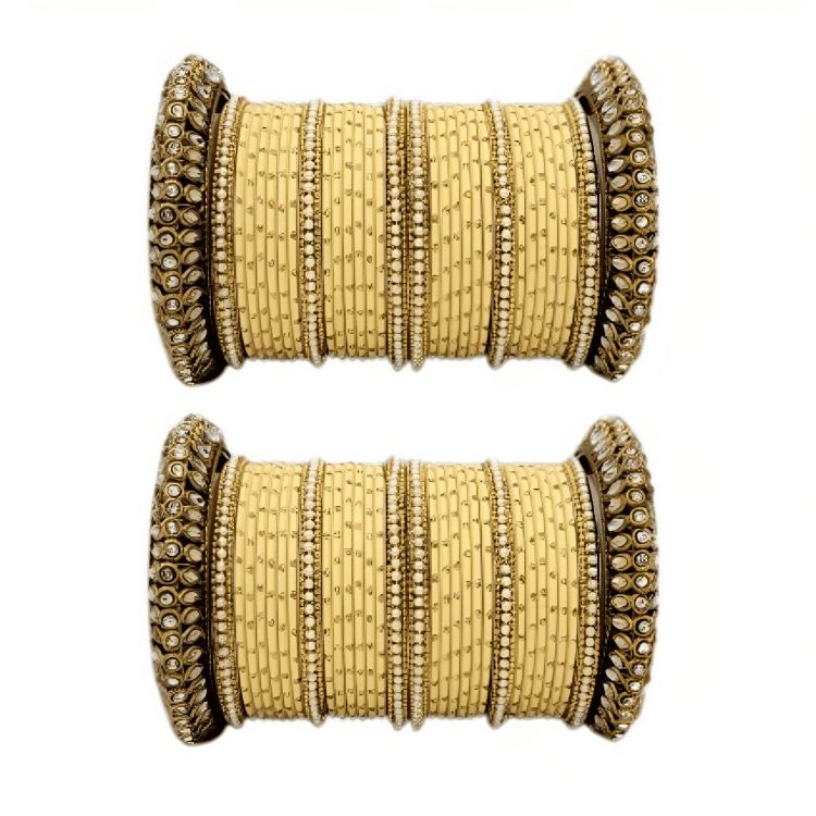 Set of 2 Golden Oxidised Kada with Matte Texture Dot Metal Bangles Set